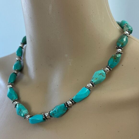 Faux Turquoise Necklace 18.5in Beaded Boho Western Southwest Style - Picture 1 of 13